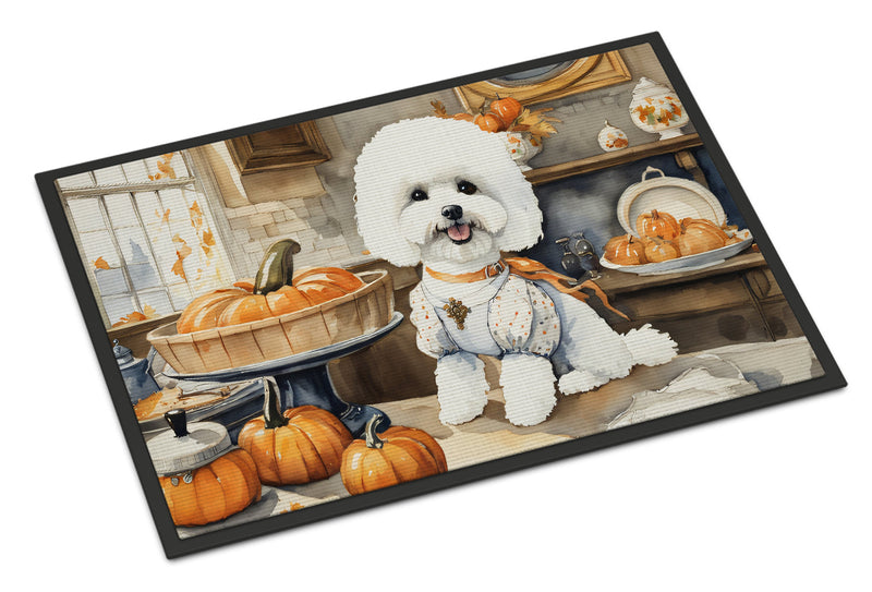 Bichon Frise Fall Kitchen Pumpkins Indoor or Outdoor Mat 24x36