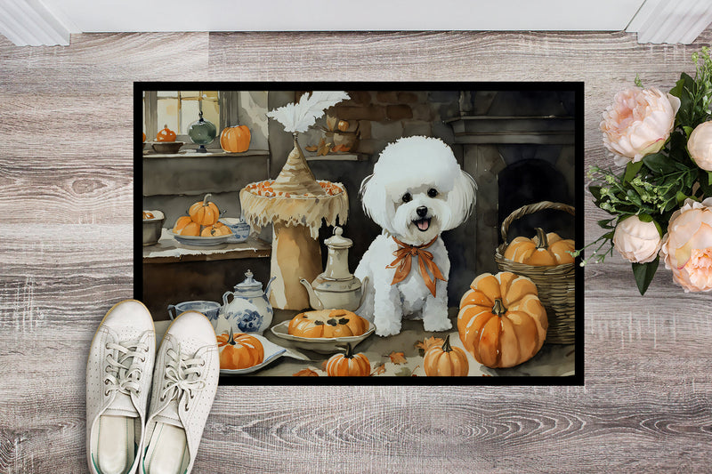 Bichon Frise Fall Kitchen Pumpkins Indoor or Outdoor Mat 24x36