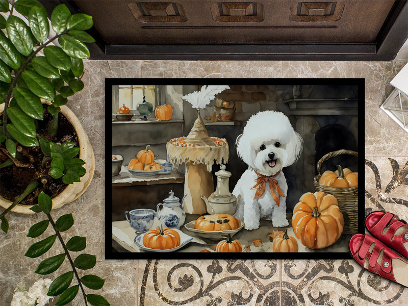 Bichon Frise Fall Kitchen Pumpkins Indoor or Outdoor Mat 24x36