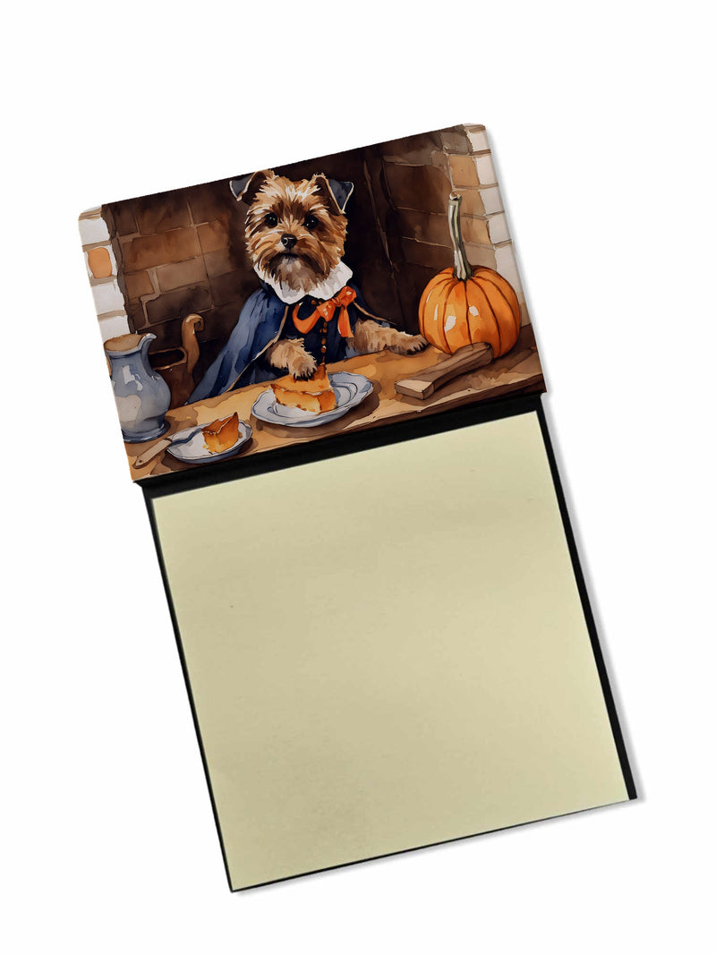 Border Terrier Fall Kitchen Pumpkins Sticky Note Holder- Refiilable Desk Accessory Note Pad