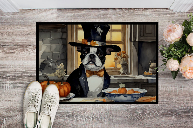 Boston Terrier Fall Kitchen Pumpkins Indoor or Outdoor Mat 24x36