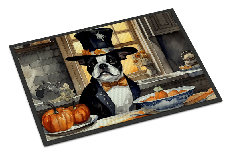 Boston Terrier Fall Kitchen Pumpkins Indoor or Outdoor Mat 24x36