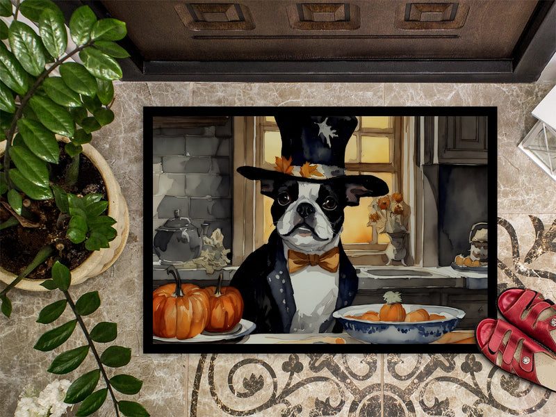 Boston Terrier Fall Kitchen Pumpkins Doormat 18x27