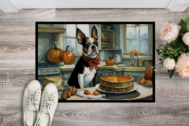 Boston Terrier Fall Kitchen Pumpkins Indoor or Outdoor Mat 24x36