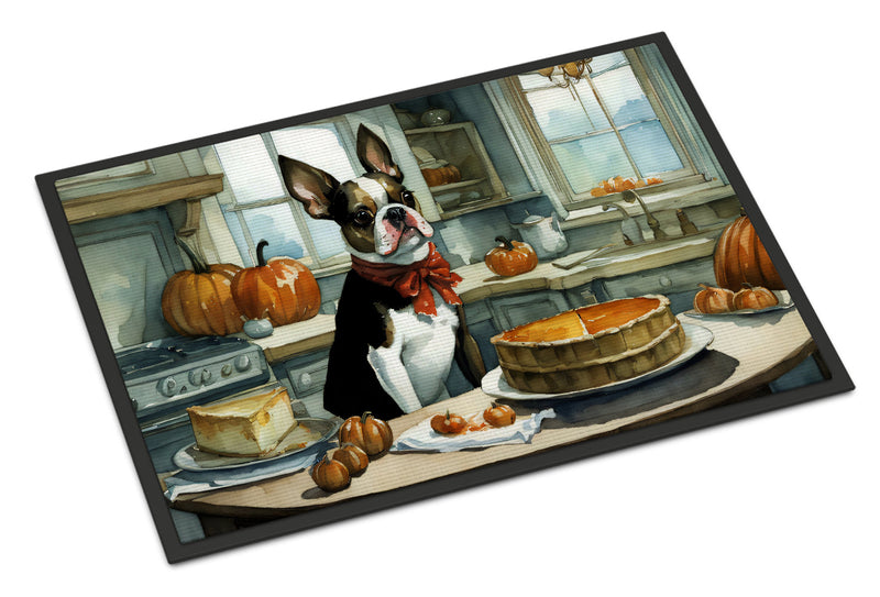 Boston Terrier Fall Kitchen Pumpkins Indoor or Outdoor Mat 24x36