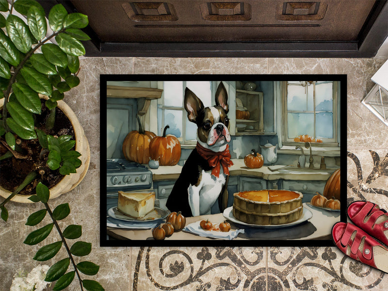 Boston Terrier Fall Kitchen Pumpkins Doormat 18x27