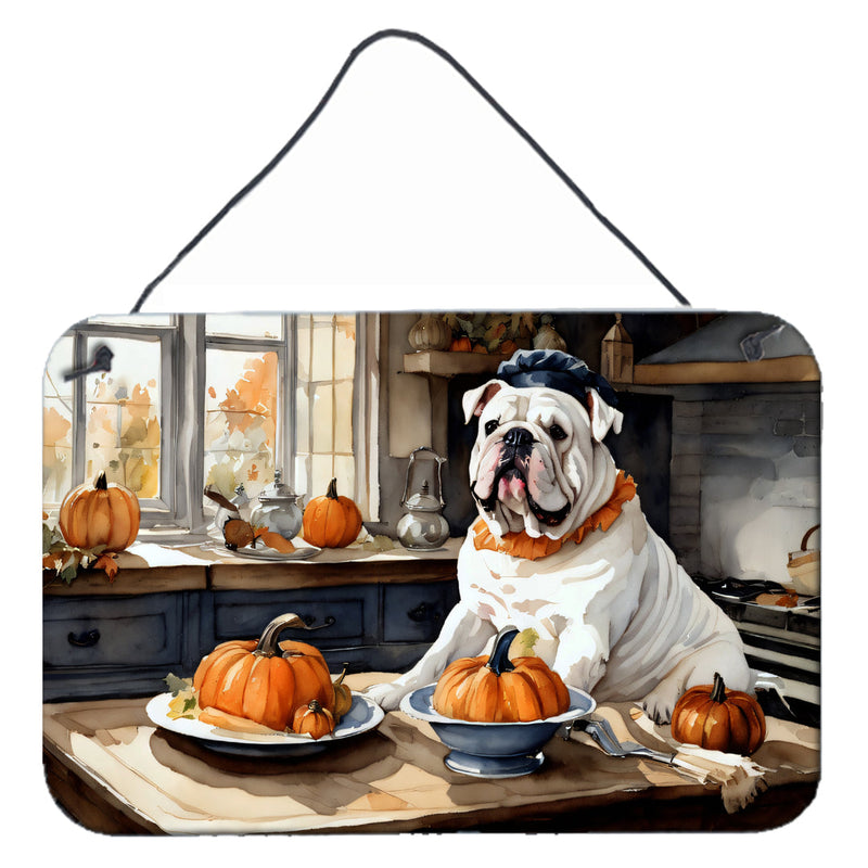 English Bulldog Fall Kitchen Pumpkins Wall or Door Hanging Prints