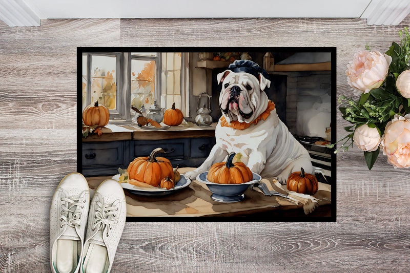 English Bulldog Fall Kitchen Pumpkins Indoor or Outdoor Mat 24x36