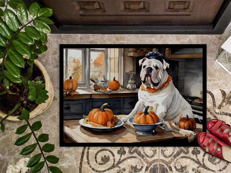 English Bulldog Fall Kitchen Pumpkins Doormat 18x27