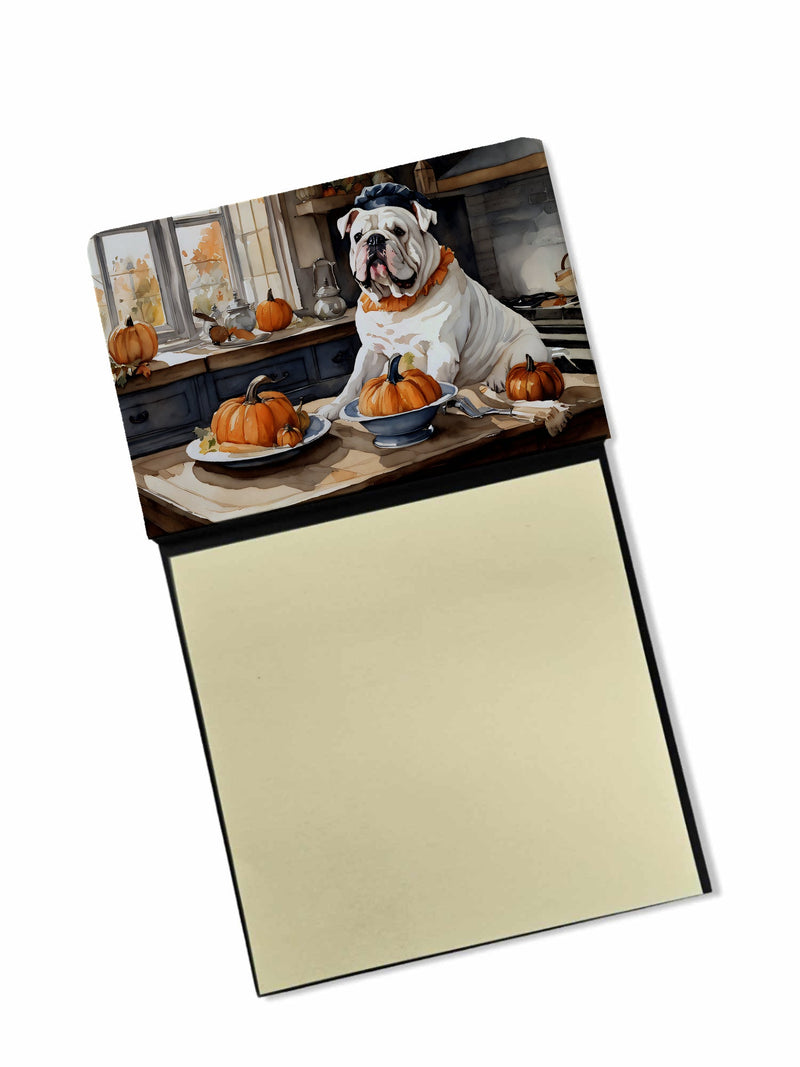 English Bulldog Fall Kitchen Pumpkins Sticky Note Holder- Refiilable Desk Accessory Note Pad