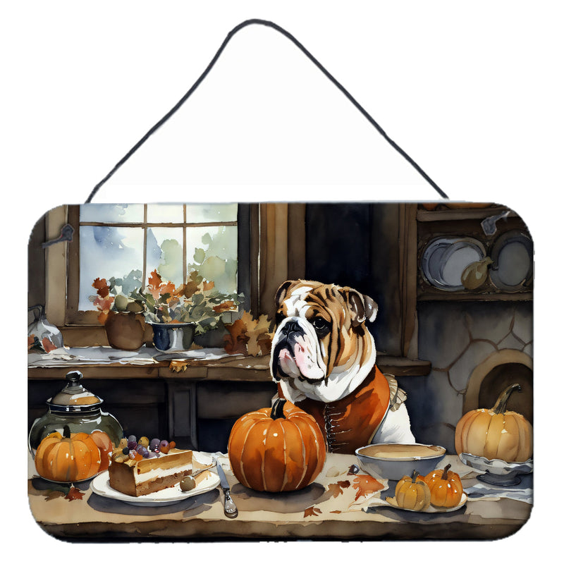 English Bulldog Fall Kitchen Pumpkins Wall or Door Hanging Prints