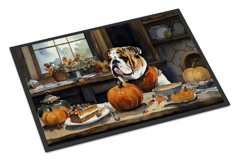 English Bulldog Fall Kitchen Pumpkins Indoor or Outdoor Mat 24x36