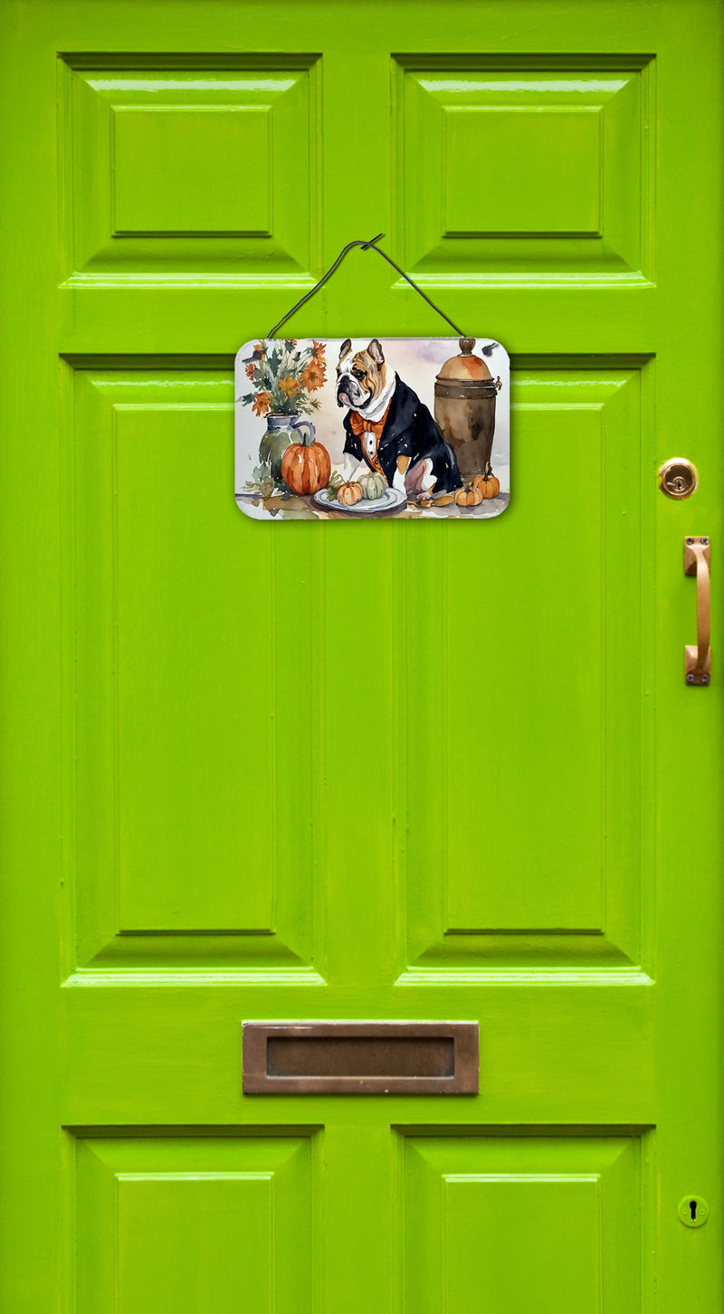 English Bulldog Fall Kitchen Pumpkins Wall or Door Hanging Prints