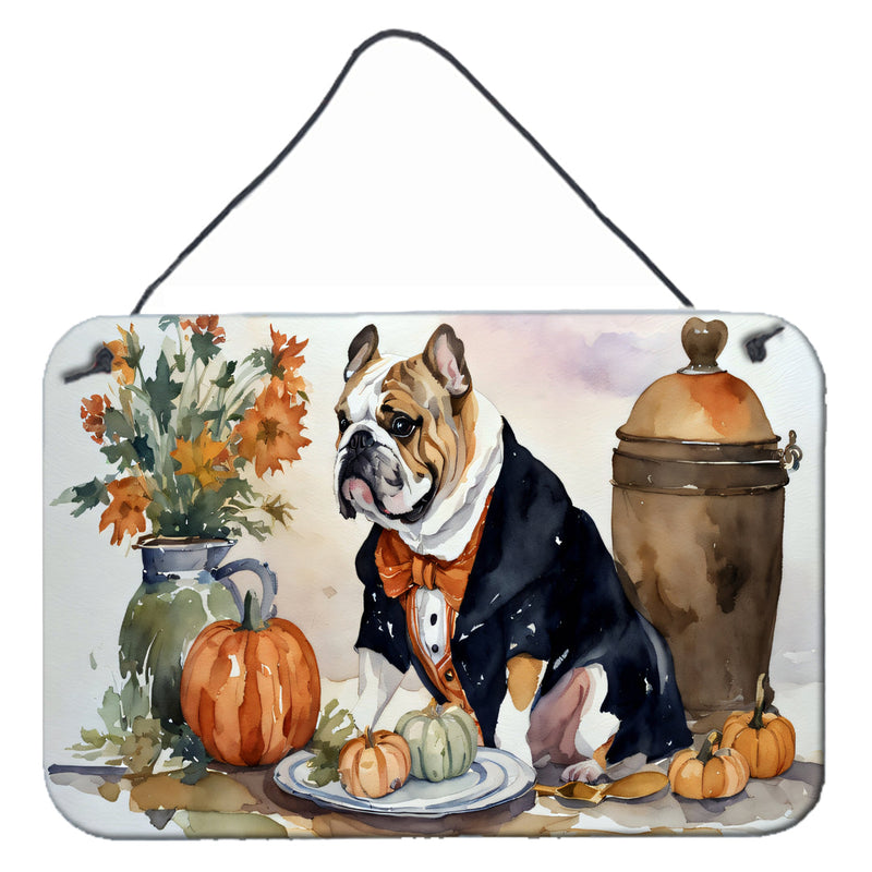 English Bulldog Fall Kitchen Pumpkins Wall or Door Hanging Prints