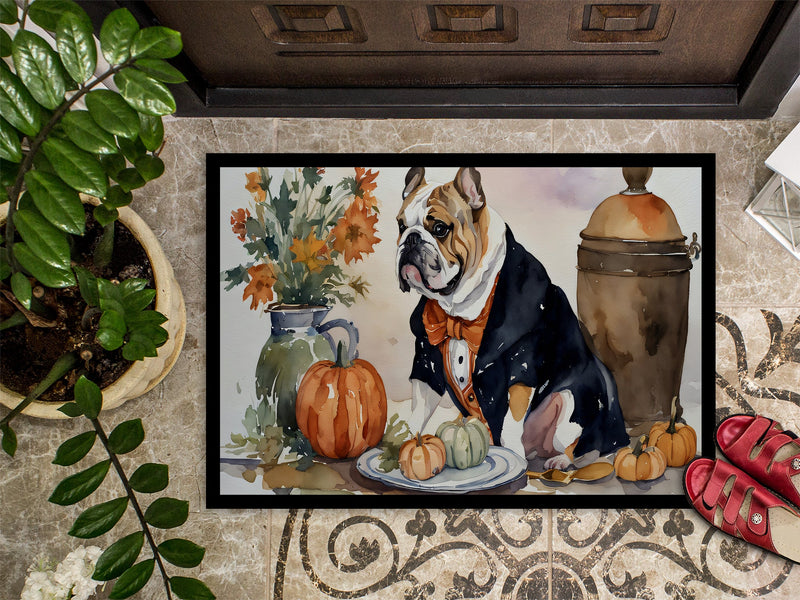 English Bulldog Fall Kitchen Pumpkins Indoor or Outdoor Mat 24x36