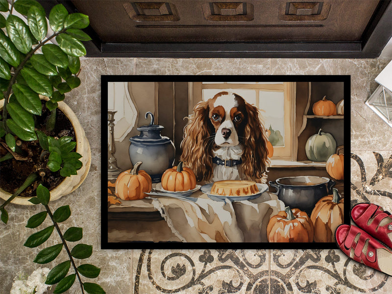 Cavalier Spaniel Fall Kitchen Pumpkins Indoor or Outdoor Mat 24x36