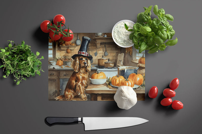 Cocker Spaniel Fall Kitchen Pumpkins Glass Cutting Boards – Durable, Decorative Kitchen Art Large
