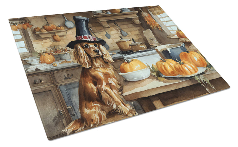 Cocker Spaniel Fall Kitchen Pumpkins Glass Cutting Boards – Durable, Decorative Kitchen Art Large