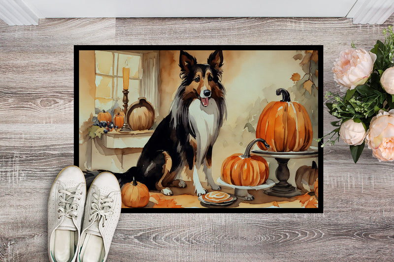 Collie Fall Kitchen Pumpkins Indoor or Outdoor Mat 24x36