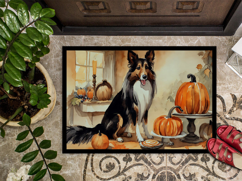 Collie Fall Kitchen Pumpkins Indoor or Outdoor Mat 24x36