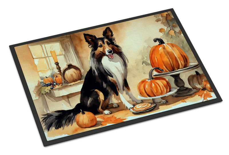 Collie Fall Kitchen Pumpkins Indoor or Outdoor Mat 24x36