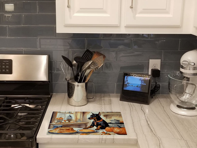 Doberman Pinscher Fall Kitchen Pumpkins Glass Cutting Boards – Durable, Decorative Kitchen Art Large
