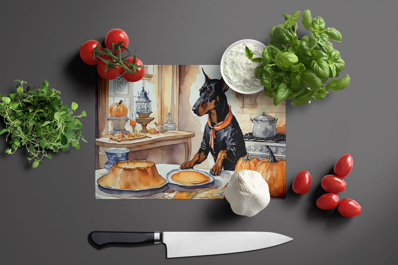 Doberman Pinscher Fall Kitchen Pumpkins Glass Cutting Boards – Durable, Decorative Kitchen Art Large