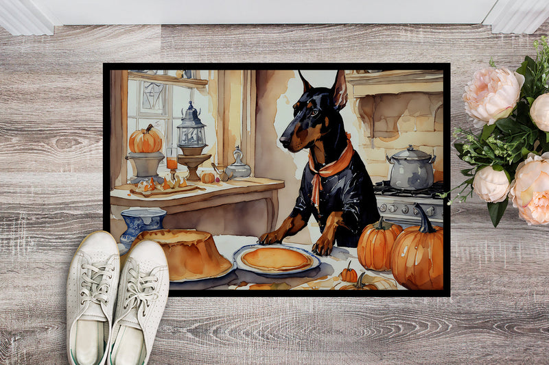 Doberman Pinscher Fall Kitchen Pumpkins Doormat 18x27