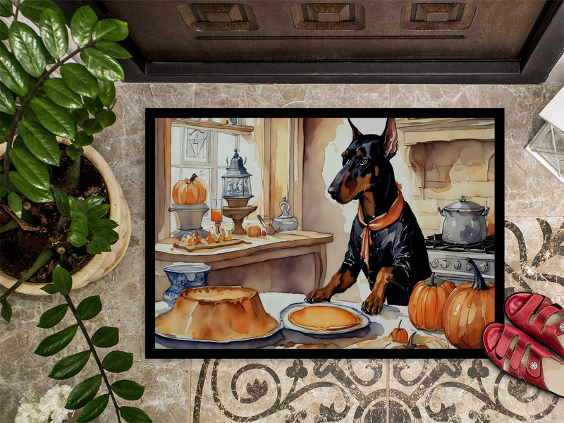 Doberman Pinscher Fall Kitchen Pumpkins Doormat 18x27