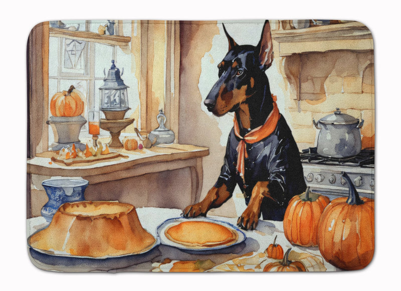Doberman Pinscher Fall Kitchen Pumpkins Memory Foam Kitchen Mat