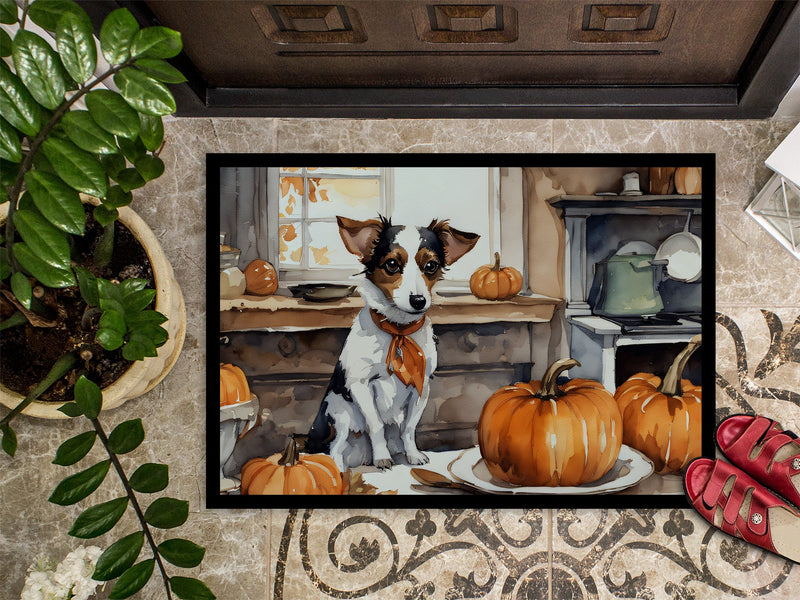 Jack Russell Terrier Fall Kitchen Pumpkins Indoor or Outdoor Mat 24x36