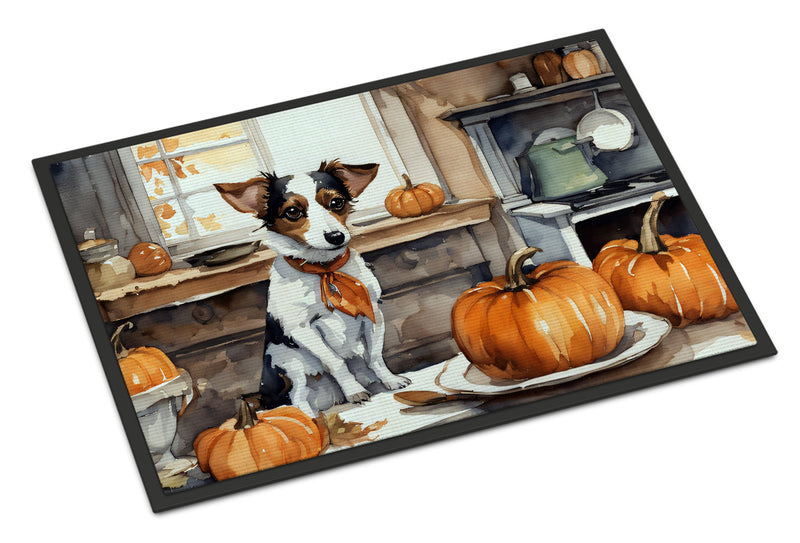 Jack Russell Terrier Fall Kitchen Pumpkins Indoor or Outdoor Mat 24x36