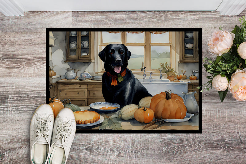 Black Lab Fall Kitchen Pumpkins Doormat 18x27