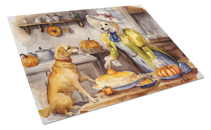 Yellow Lab Fall Kitchen Pumpkins Glass Cutting Board Large