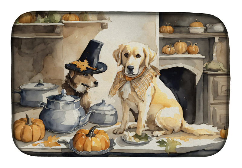 Yellow Lab Fall Kitchen Pumpkins Dish Drying Mat