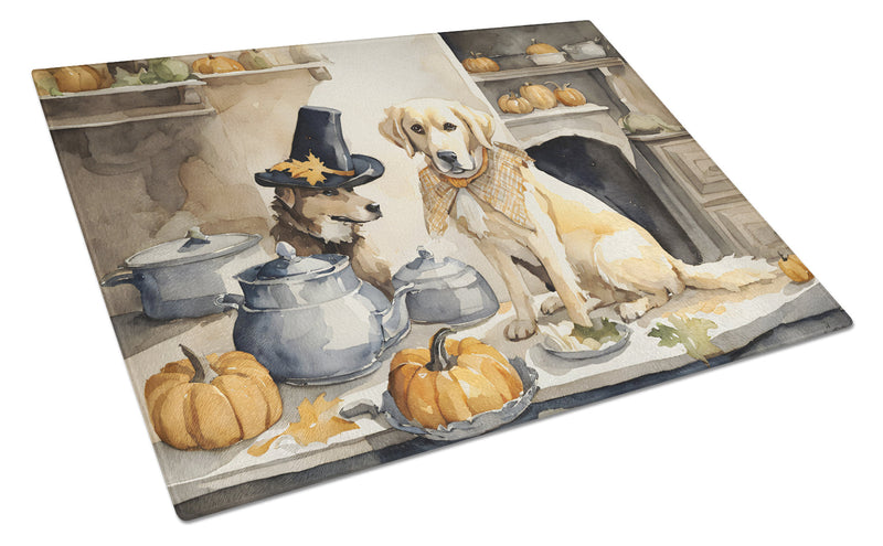 Yellow Lab Fall Kitchen Pumpkins Glass Cutting Board Large