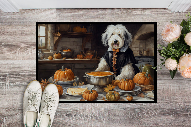 Old English Sheepdog Fall Kitchen Pumpkins Indoor or Outdoor Mat 24x36