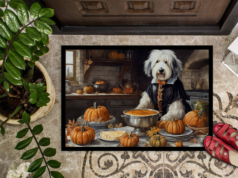 Old English Sheepdog Fall Kitchen Pumpkins Indoor or Outdoor Mat 24x36