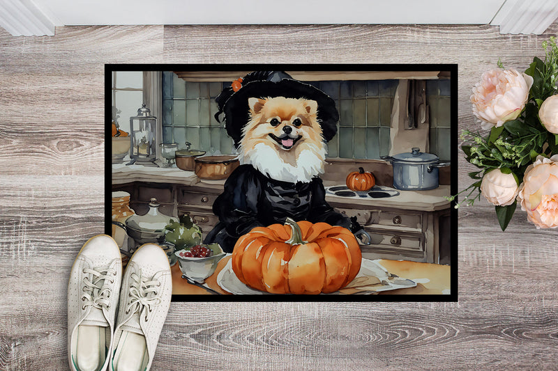 Pomeranian Fall Kitchen Pumpkins Indoor or Outdoor Mat 24x36