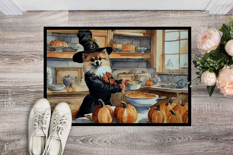 Pomeranian Fall Kitchen Pumpkins Indoor or Outdoor Mat 24x36