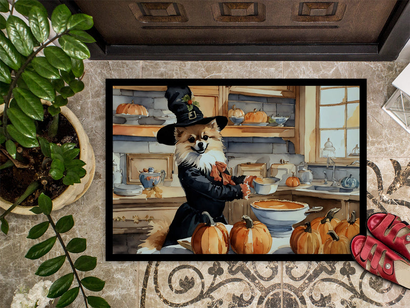 Pomeranian Fall Kitchen Pumpkins Indoor or Outdoor Mat 24x36