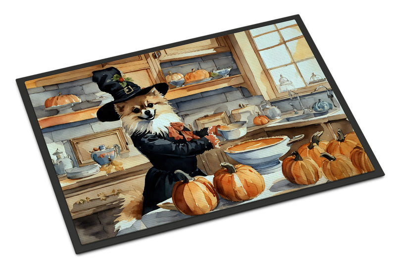 Pomeranian Fall Kitchen Pumpkins Indoor or Outdoor Mat 24x36