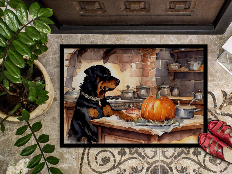 Rottweiler Fall Kitchen Pumpkins Indoor or Outdoor Mat 24x36