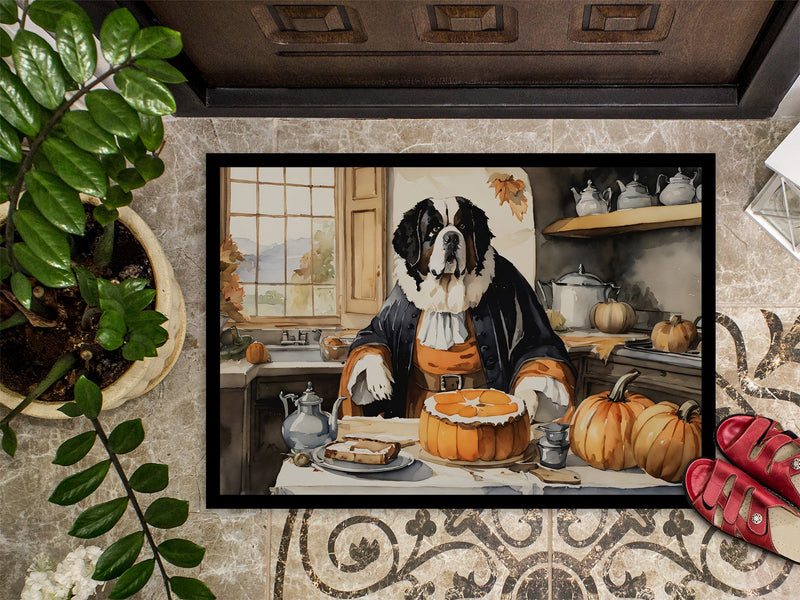 Saint Bernard Fall Kitchen Pumpkins Indoor or Outdoor Mat 24x36