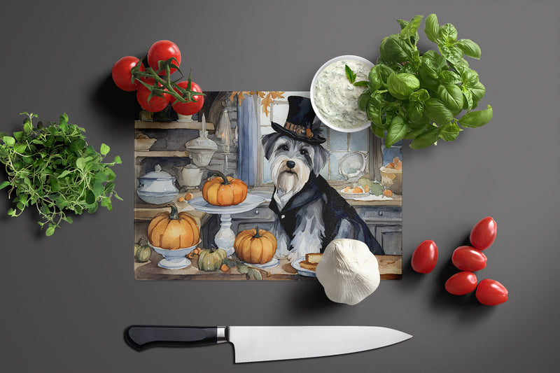 Schnauzer Fall Kitchen Pumpkins Glass Cutting Board Large