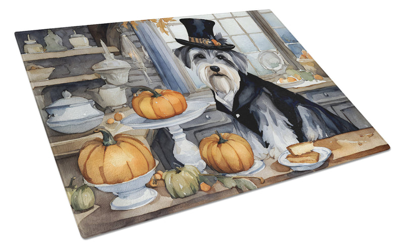 Schnauzer Fall Kitchen Pumpkins Glass Cutting Board Large