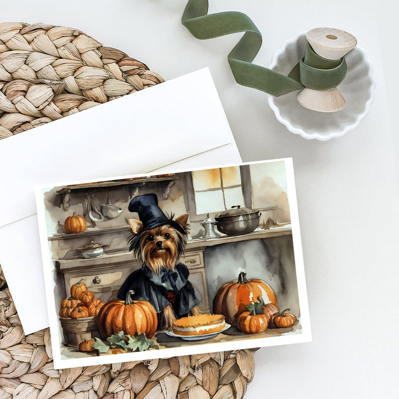 Yorkie Fall Kitchen Pumpkins Greeting Cards and Envelopes Pack of 8