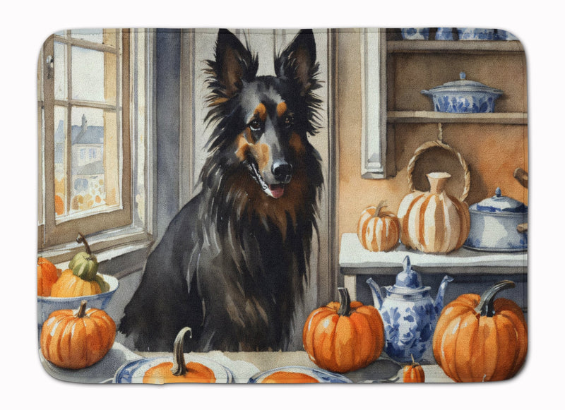 Belgian Sheepdog Fall Kitchen Pumpkins Memory Foam Kitchen Mat