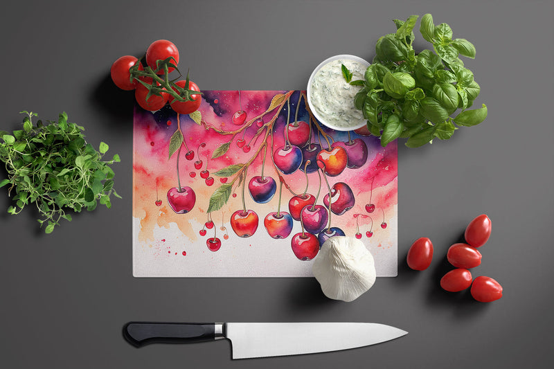 Colorful Cherries Glass Cutting Boards – Durable, Decorative Kitchen Art Large