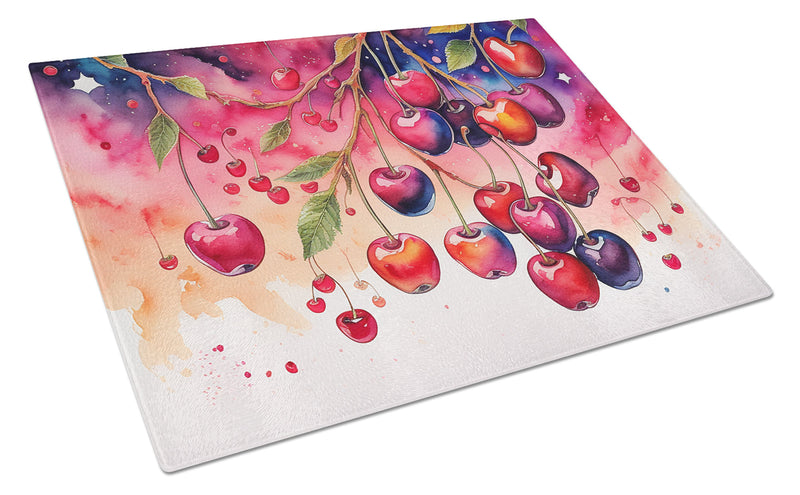 Colorful Cherries Glass Cutting Boards – Durable, Decorative Kitchen Art Large